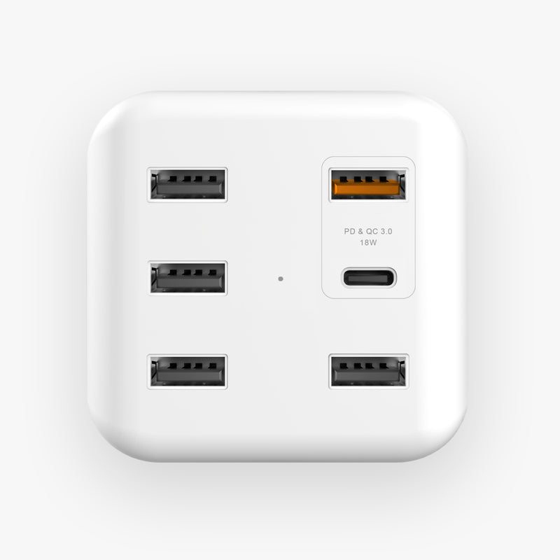 45W 6-Port Travel Charger with Type C, A Port