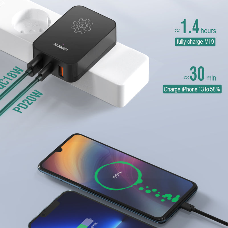 38W EU Standard Fast-charging Charger with Type A+C+A Ports