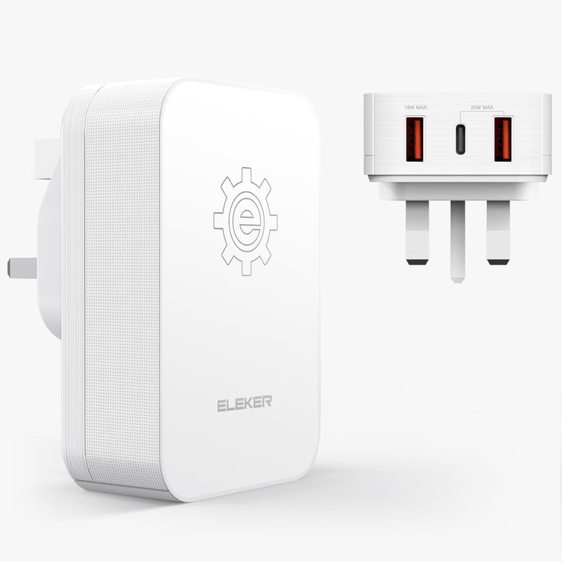 38W UK Standard Fast-charging Charger with Type A+C+A Ports