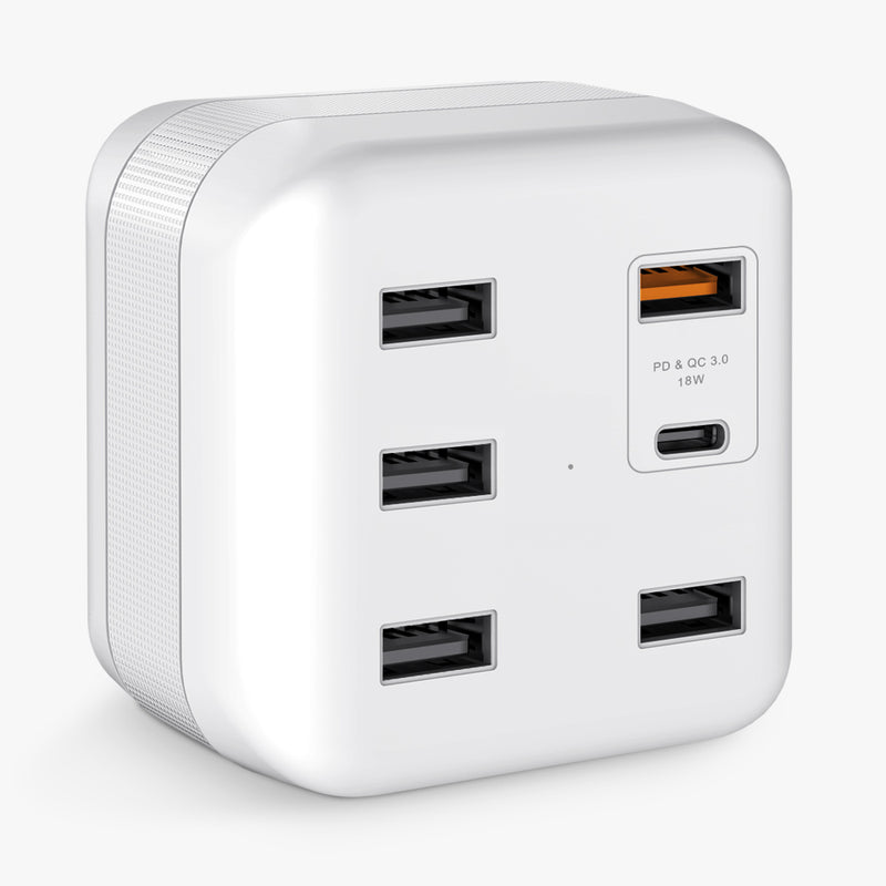 45W 6-Port Travel Charger with Type C, A Port