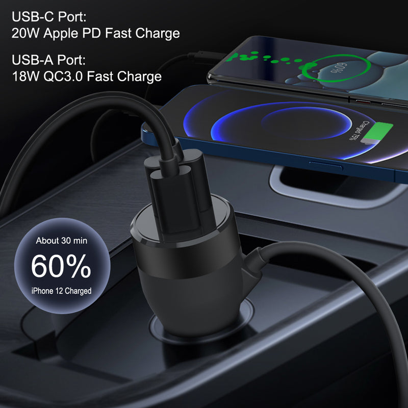 100W 5 USB Port at Front and Rear Car Charger with PD&QC Fast Charge