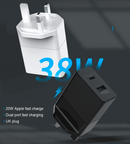 38W 2 Port Fast-charging Charger Type C+A, British Standard Plug